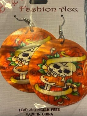 Fashion Ace Orange Skull Hoop Earrings